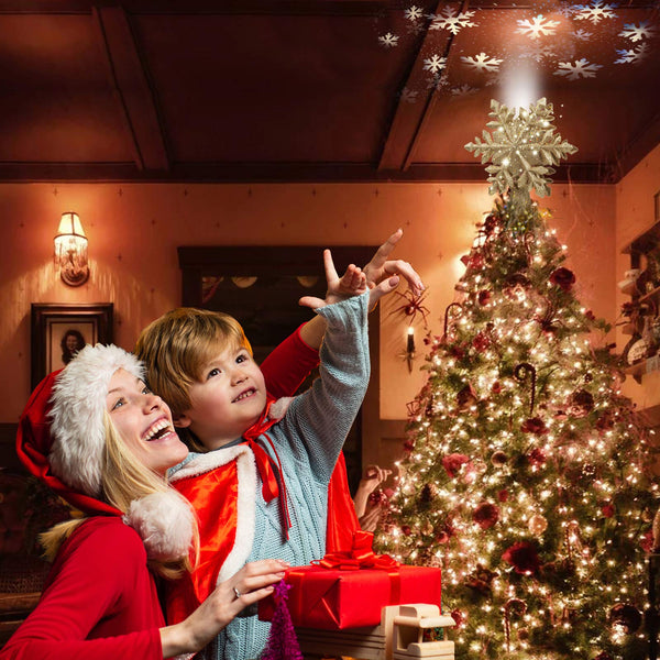 DG-Direct Christmas Tree Topper Lighted with Golden Snowflake Projector