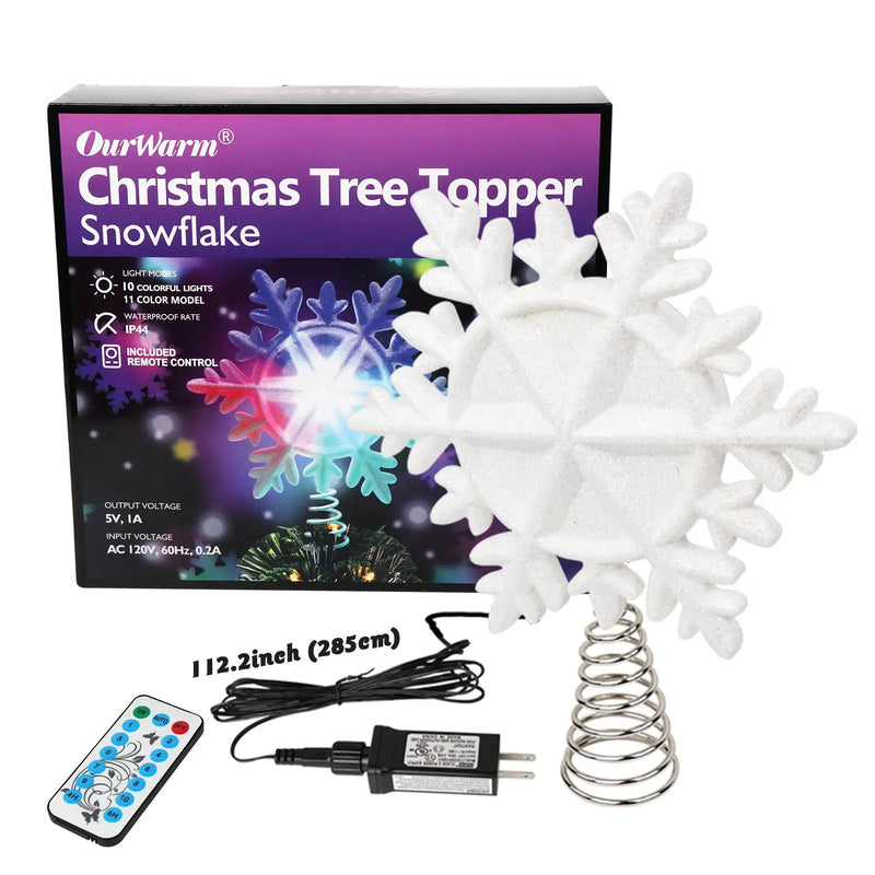 Christmas Tree Topper Lighted with LED Rotating Colorful Snowflake