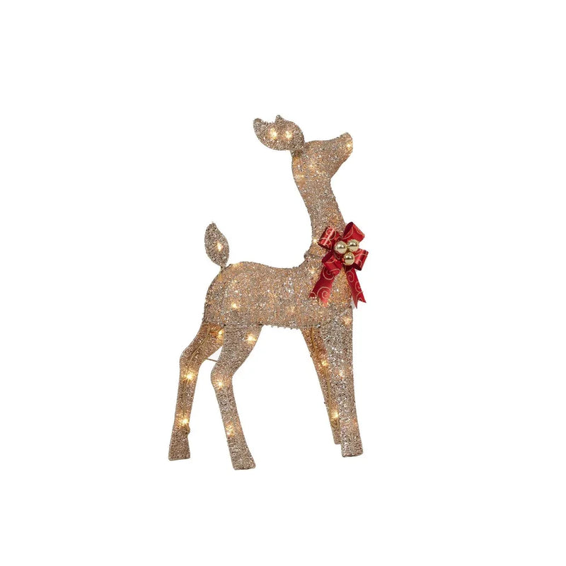 Set of 3 Light-up Glitter Deer Family With 210 Clear Incandescent Christmas Lights Outdoor Christmas Inflatable Decoration