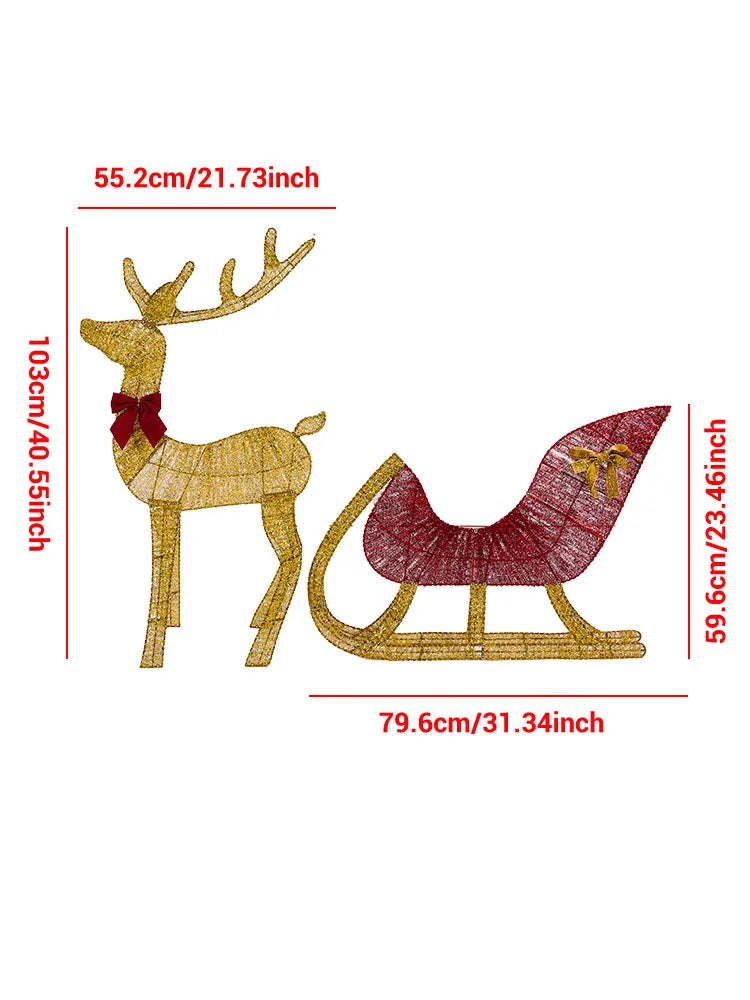 4ft Christmas Reindeer & Sleigh Outdoor Yard Decoration Set with LED Lights 