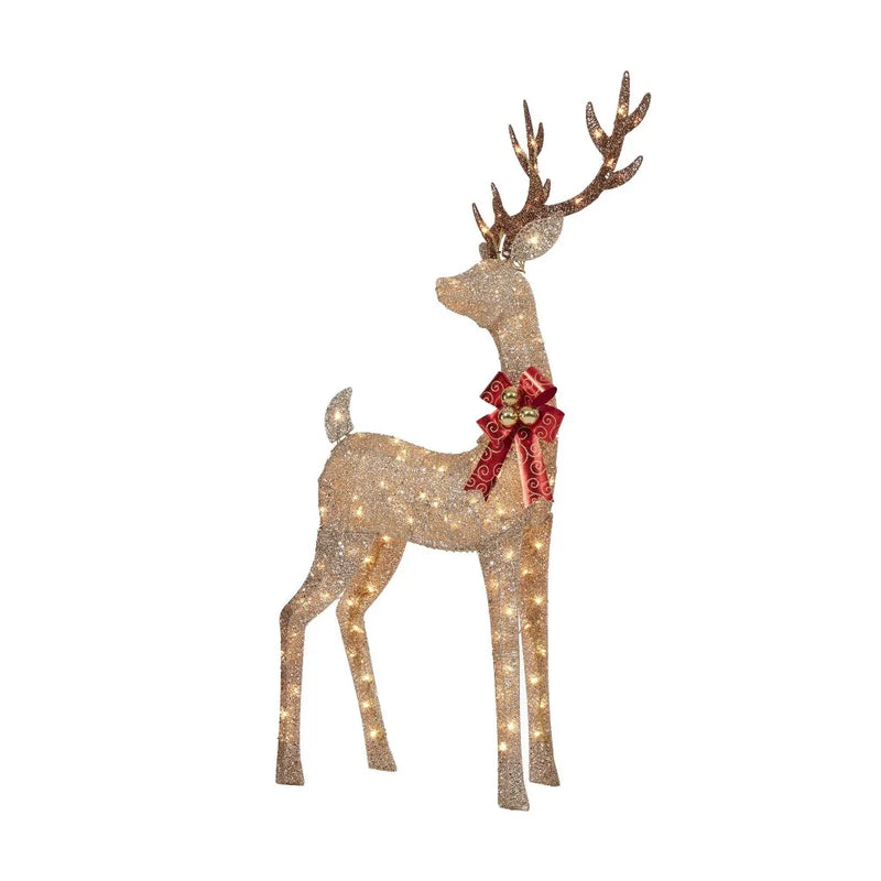 Set of 3 Light-up Glitter Deer Family With 210 Clear Incandescent Christmas Lights Outdoor Christmas Inflatable Decoration