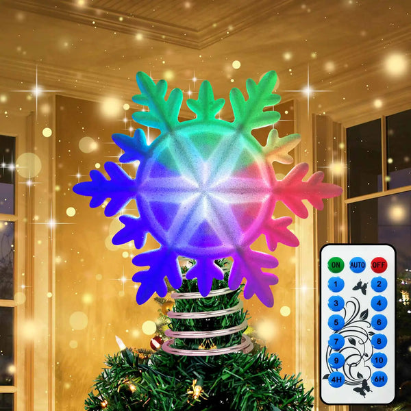 Christmas Tree Topper Lighted with LED Rotating Colorful Snowflake