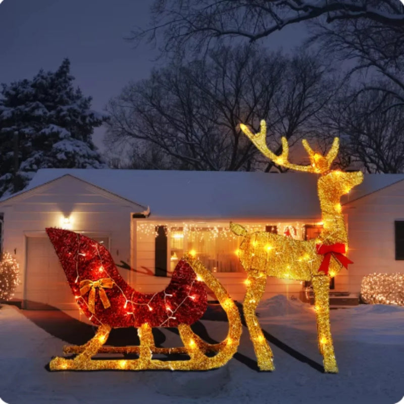 4ft Christmas Reindeer & Sleigh Outdoor Yard Decoration Set with LED Lights 