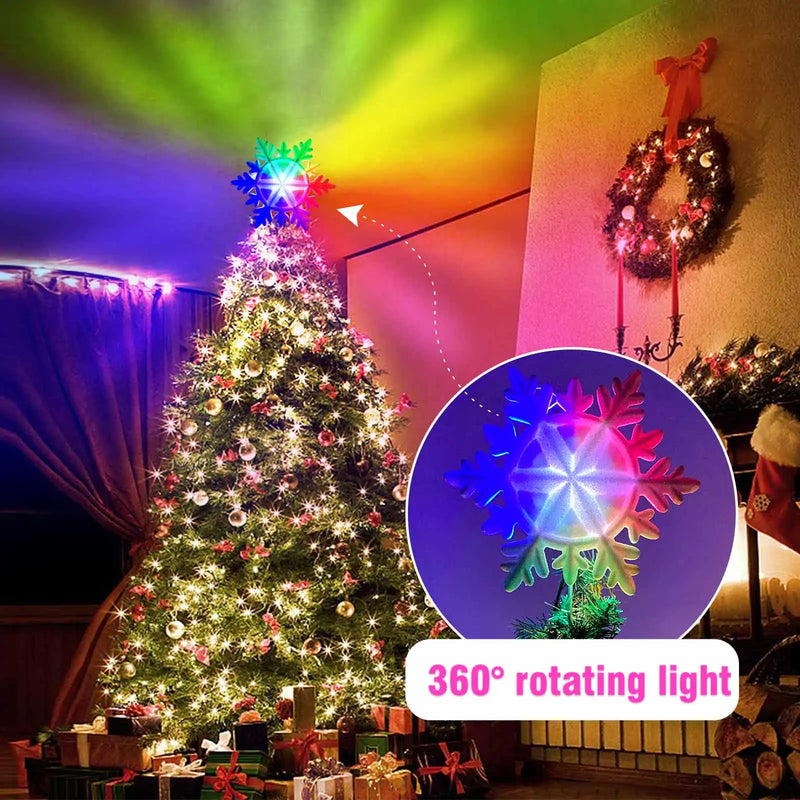 Christmas Tree Topper Lighted with LED Rotating Colorful Snowflake