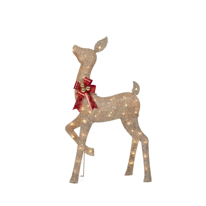 Set of 3 Light-up Glitter Deer Family With 210 Clear Incandescent Christmas Lights Outdoor Christmas Inflatable Decoration